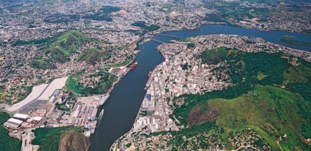 Aerial view of Vitória bay and surrounding urban agglomeration, Espírito Santo, Brazil