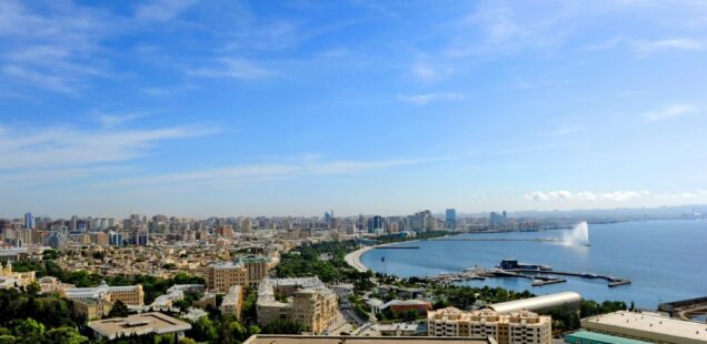 City panorama of Baku, Azerbaijan – capital city undergoing rapid oil-funded urban transformation, 2013