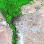 Satellite image of the Cairo metropolitan agglomeration showing urban extent along the Nile, Egypt © USGS