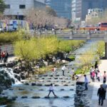 Cheonggyecheon stream linear park in central Seoul, South Korea – expressway replaced by riverside park, 2011