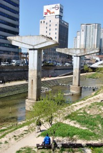 Pilars of the Cheonggyecheon Expressway in Seoul