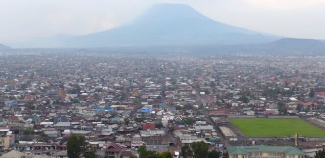 Goma city with Mount Nyiragongo volcano in the background, Democratic Republic of Congo, 2015