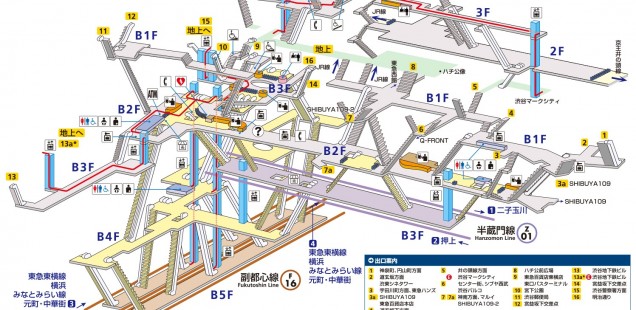 Map of Shibuya station on the Yamanote line in Tokyo