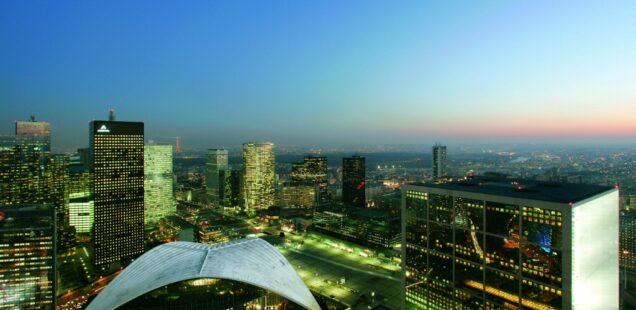 Aerial view of La Défense business district in Nanterre and Puteaux, west of Paris, France © EPAD
