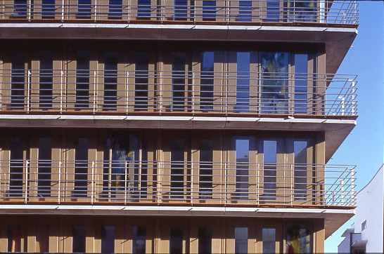 Facade cladding detail of Francis Soler housing estate in Clichy, near Paris, France © ARR