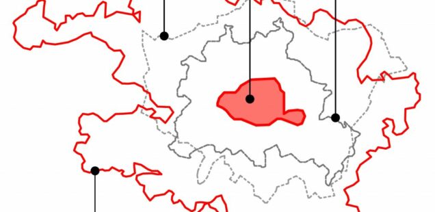 Comparative diagram of Paris, London and Berlin surface areas © Rethink 2007