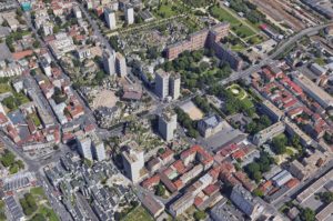 Aerial view of the city centre of Ivry-sur-Seine