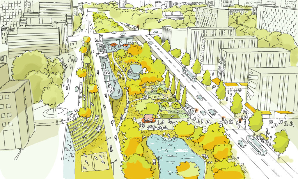 Proposed transformation of Paris Boulevard Périphérique by 2030 – urban renewal visualisation © EELV